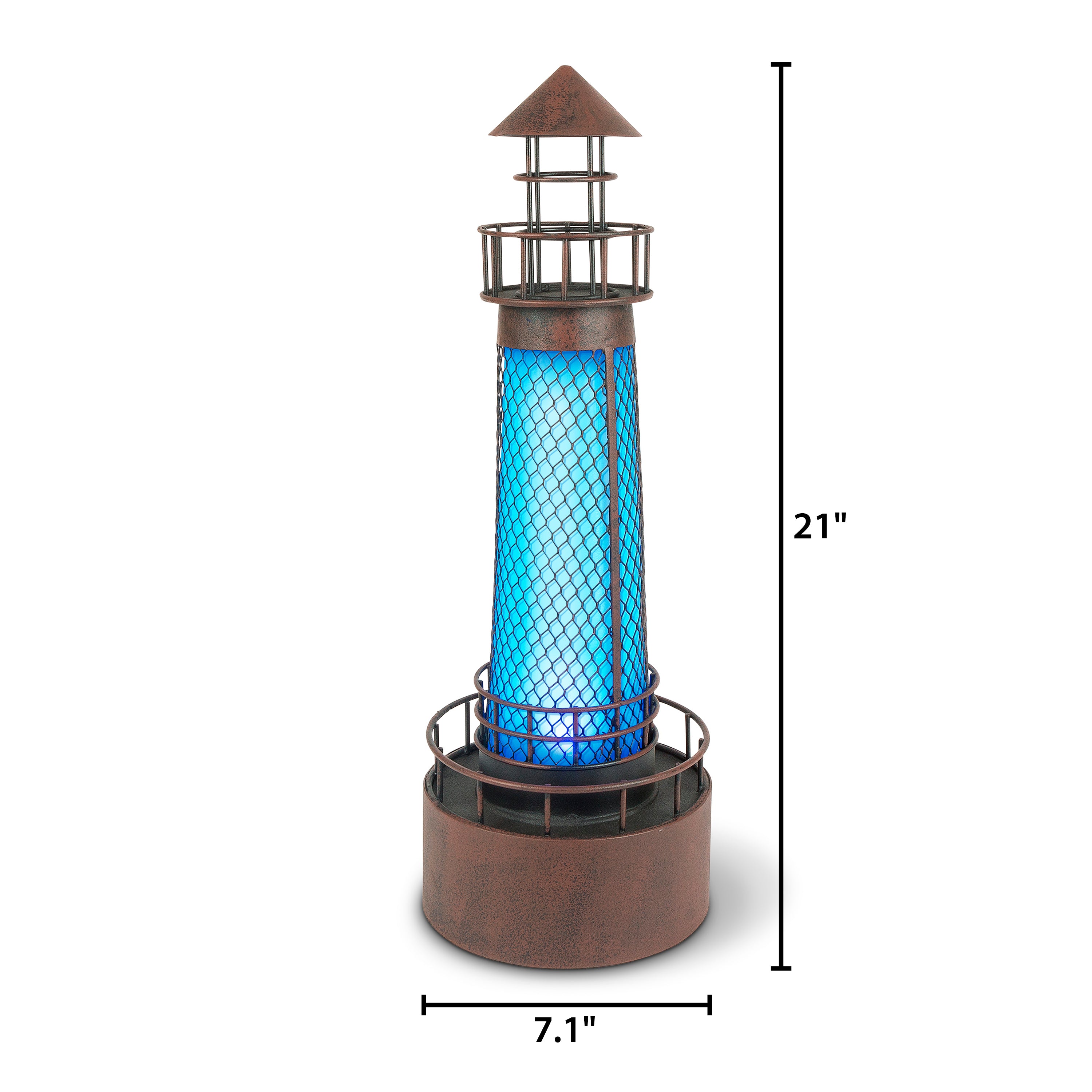 21 Inch Garden Blue Solar LED Metal Lighthouse